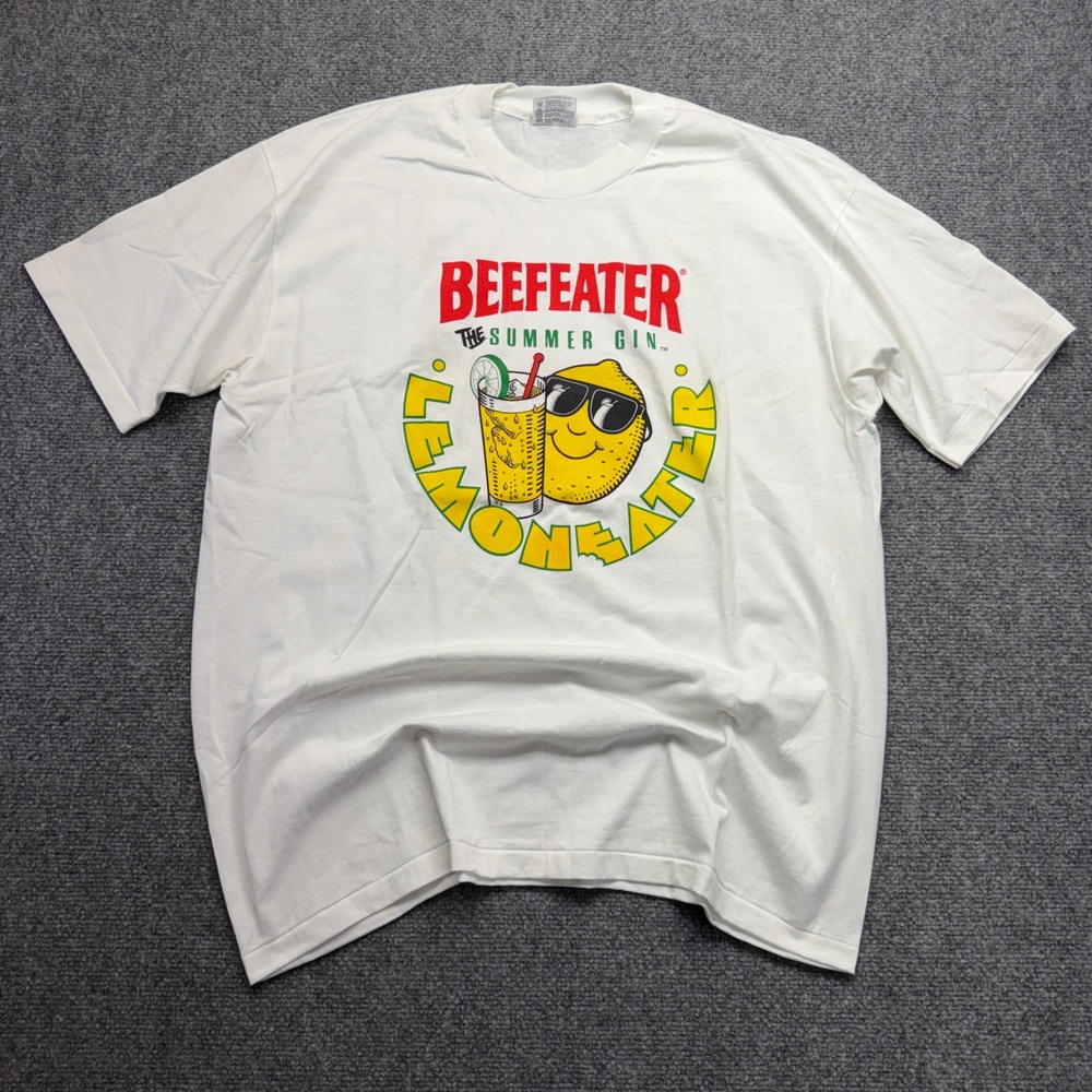 Vintage Hanes Beefeater Gin Lemoneater T Shirt XL White Made in USA 90s Promo